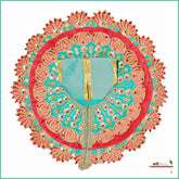 Blended Frill Thread Lace Work Light Blue & Red Poshak
